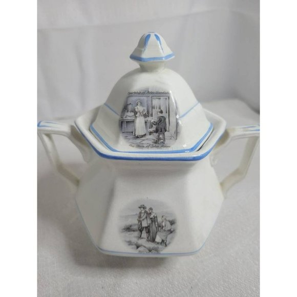 Antique Sterling China Courtship of Miles Standish-Sugar Bowl with Lid- RARE 191 - Picture 2 of 10